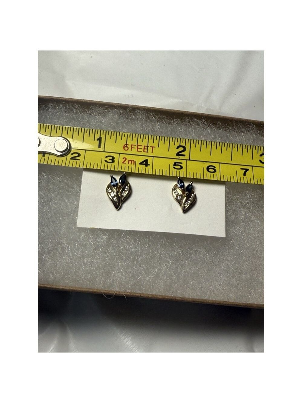 14K Yellow gold Diamond Marquise Blue Sapphire Earrings - Picture 4 of 12